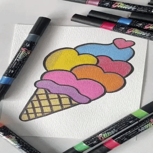 Deux couleurs pailletées. Un seul stylo.